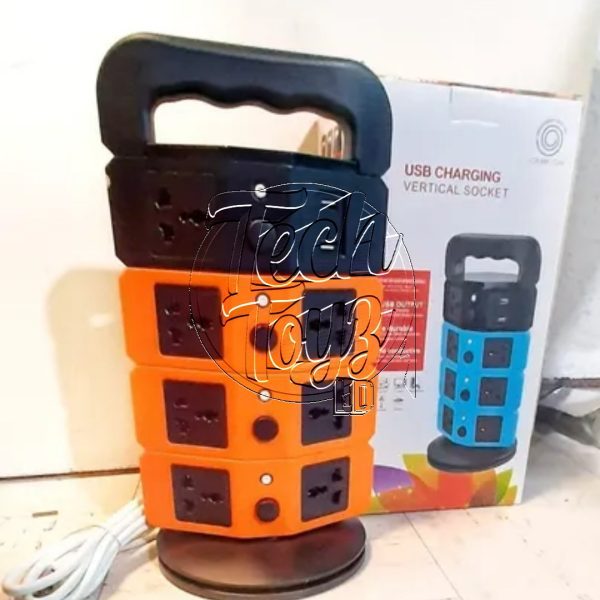 Multitoma Torre Extensión Eléctrica Giratoria 3 Niveles 8 tomacorriente